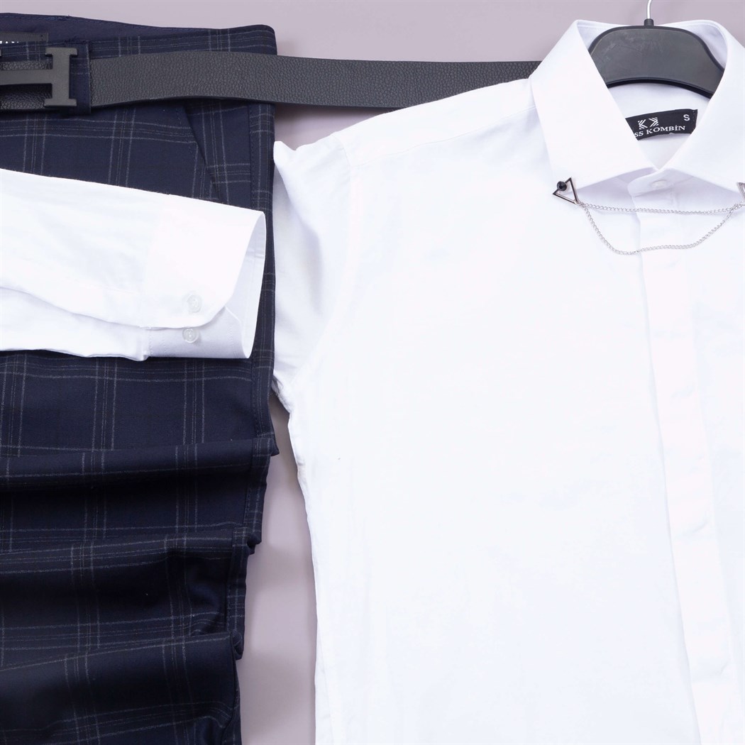 Ekose pantolon gömlek ayakkabı