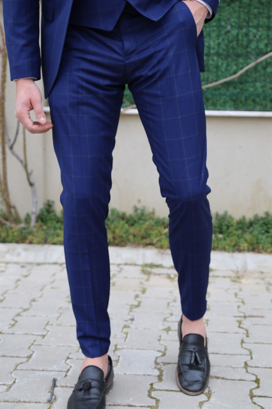 Ekoseli Lacivert Takım Elbise