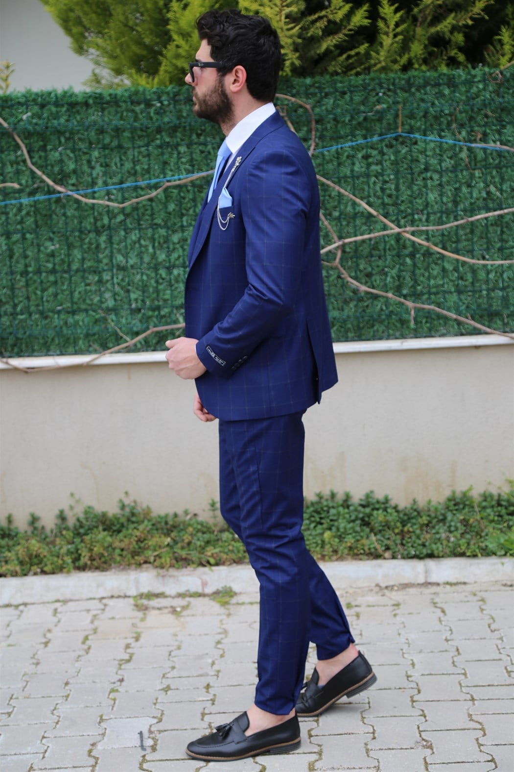 Ekoseli Lacivert Takım Elbise