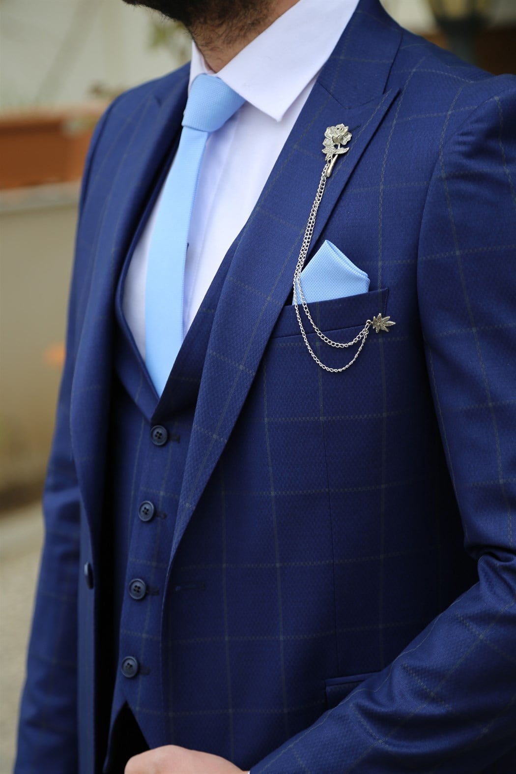 Ekoseli Lacivert Takım Elbise