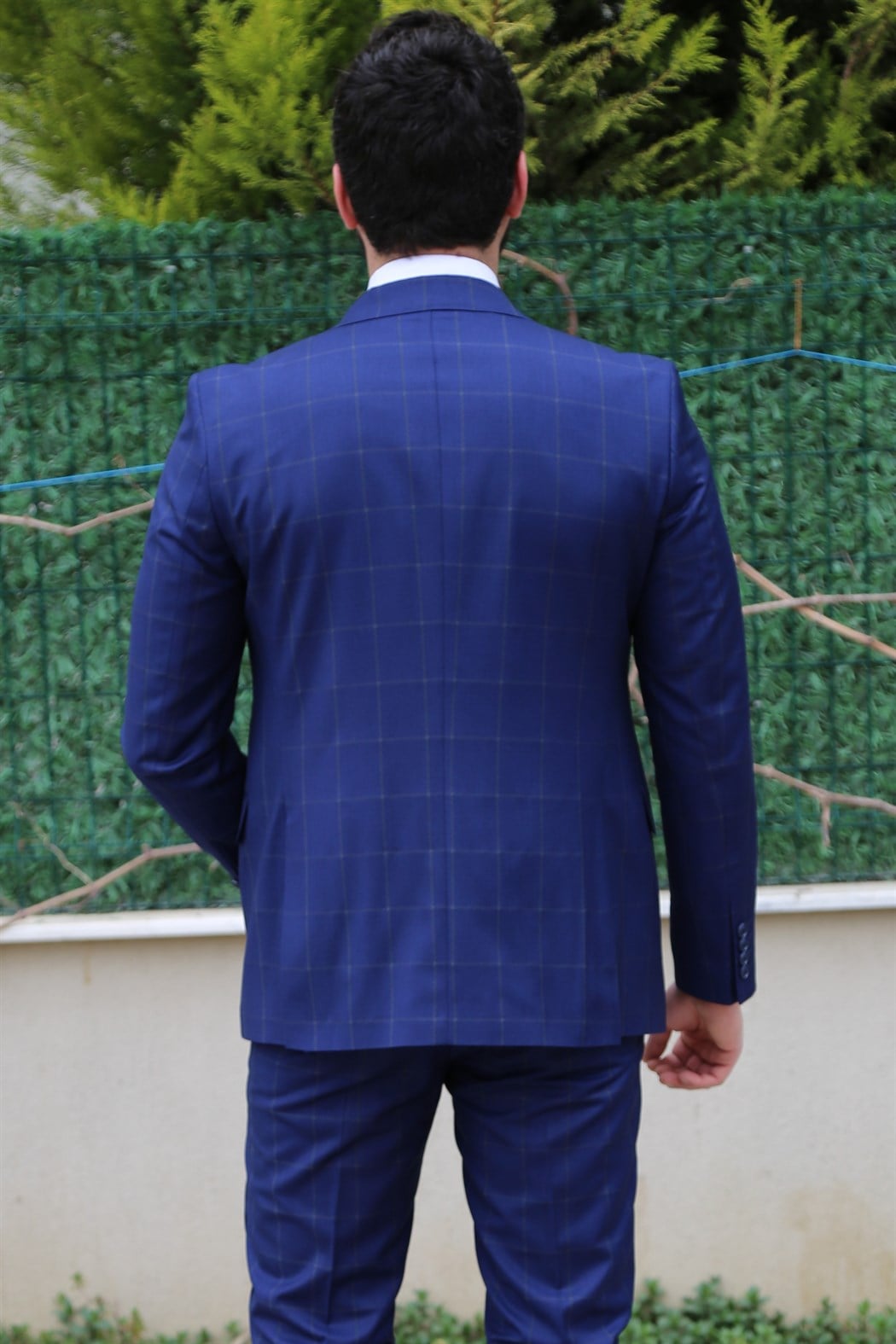 Ekoseli Lacivert Takım Elbise