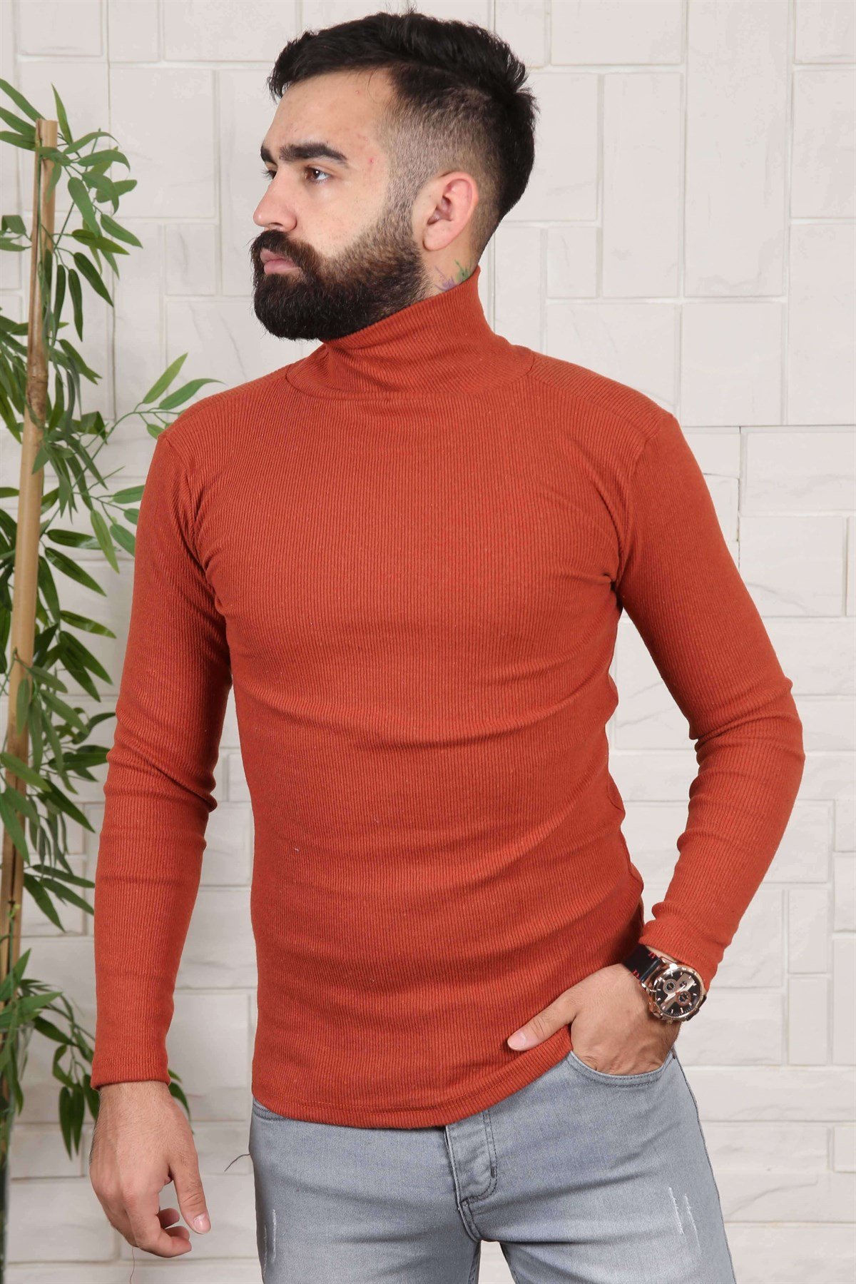 ERKEK BALIKCI YAKA ERKEK TRİKO KIREMIT KIREMIT