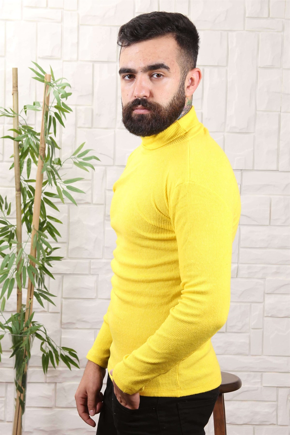 ERKEK BALIKCI YAKA ERKEK TRİKO SARI SARI