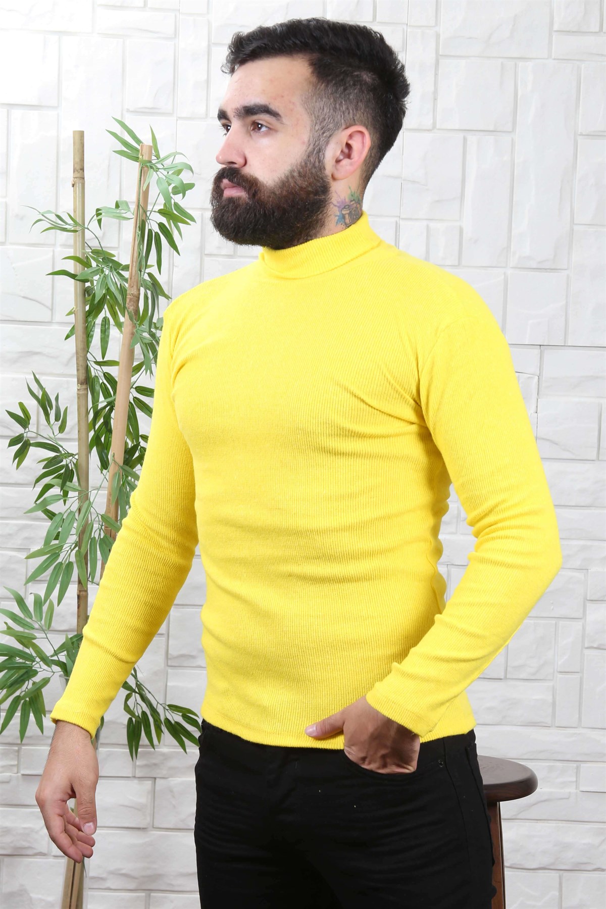 ERKEK BALIKCI YAKA ERKEK TRİKO SARI SARI