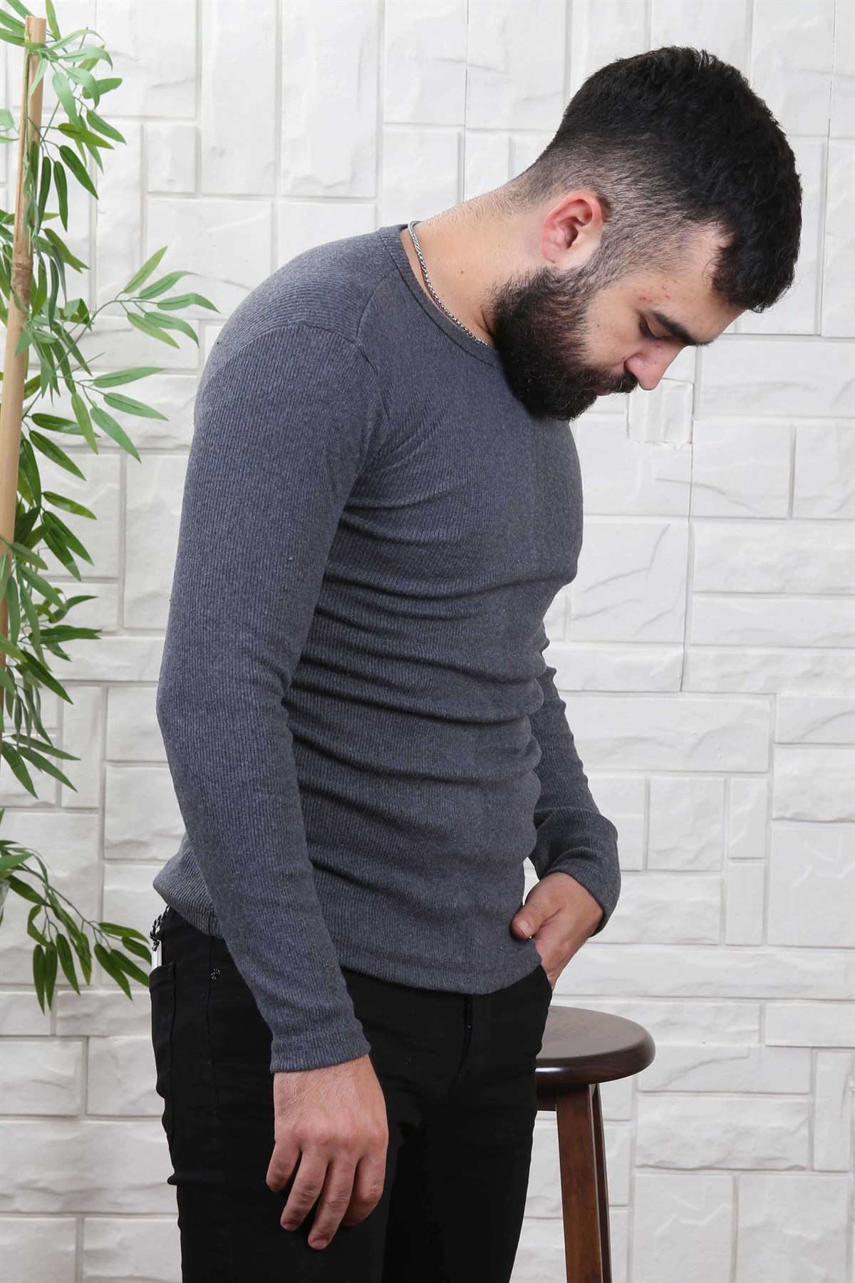 ERKEK BİSİKLET YAKA ERKEK TRİKO GRİ GRİ