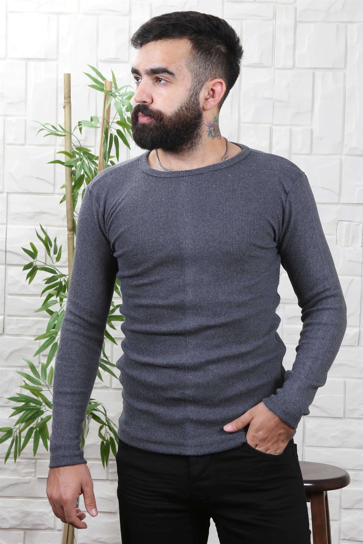 ERKEK BİSİKLET YAKA ERKEK TRİKO GRİ GRİ