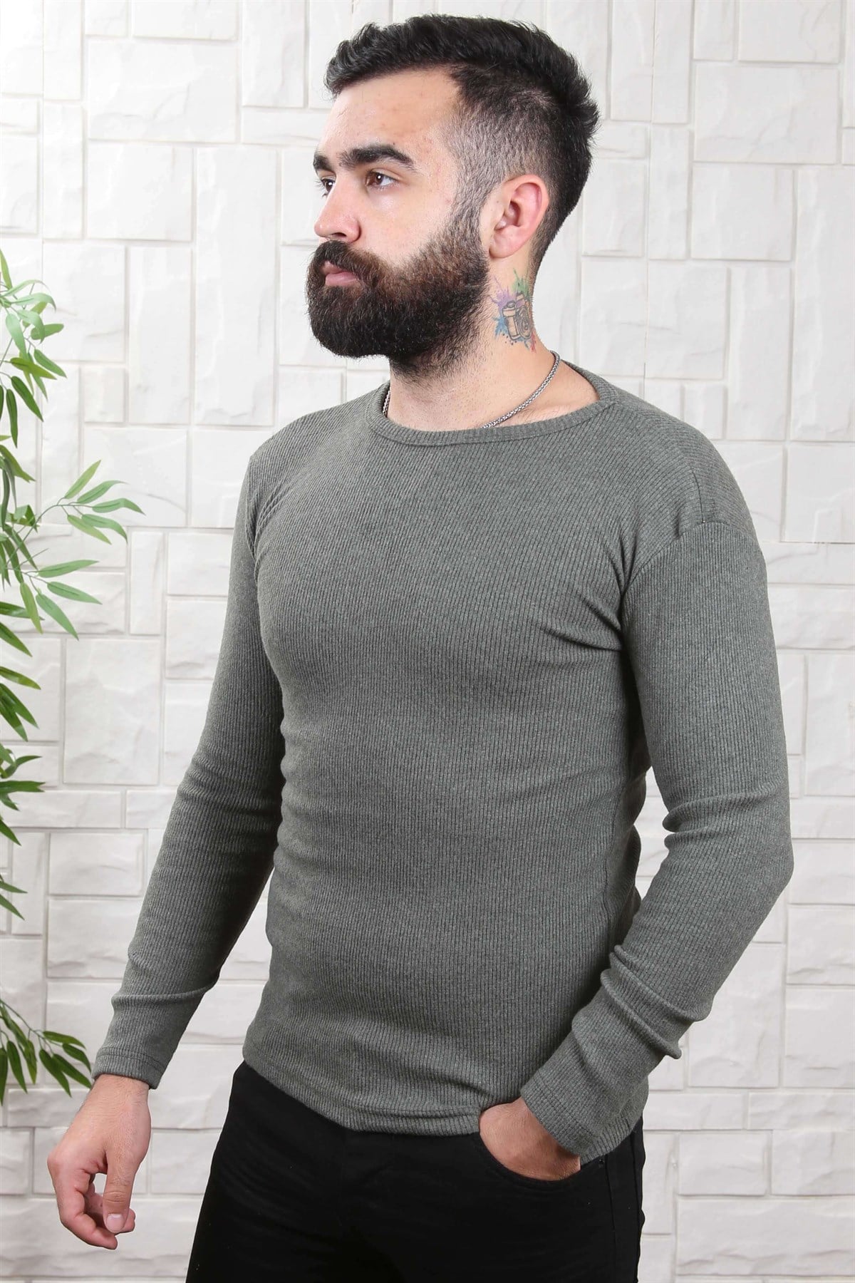 ERKEK BİSİKLET YAKA ERKEK TRİKO HAKİ HAKİ