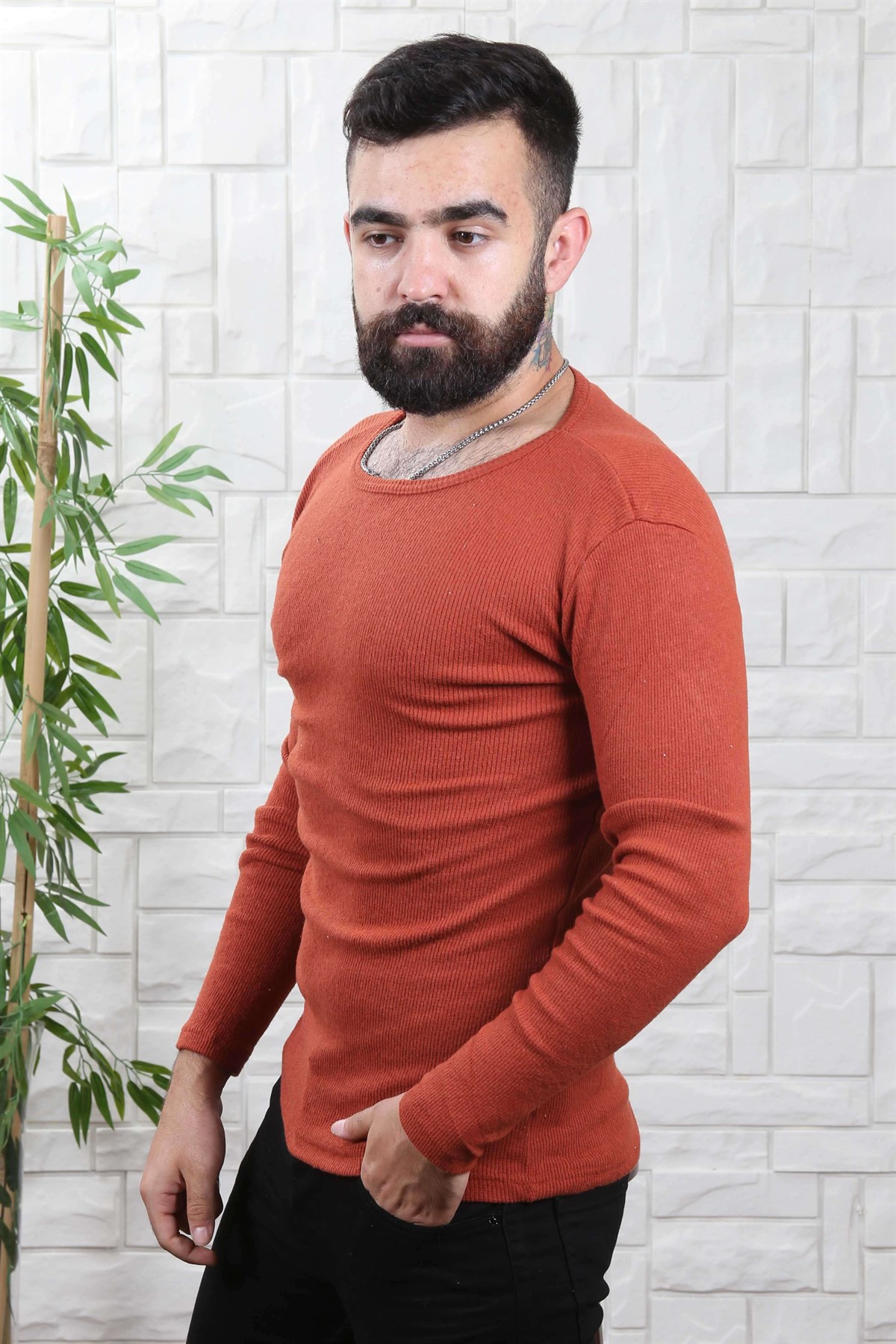 ERKEK BİSİKLET YAKA ERKEK TRİKO KIREMIT KIREMIT