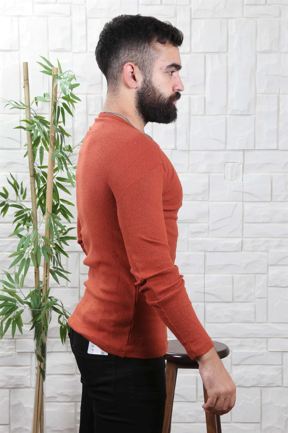 ERKEK BİSİKLET YAKA ERKEK TRİKO KIREMIT KIREMIT