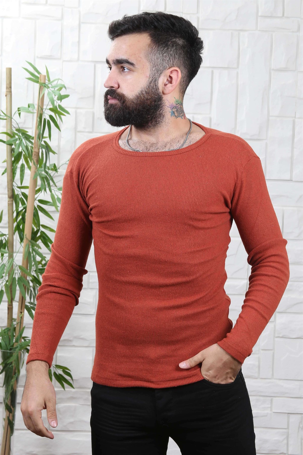 ERKEK BİSİKLET YAKA ERKEK TRİKO KIREMIT KIREMIT