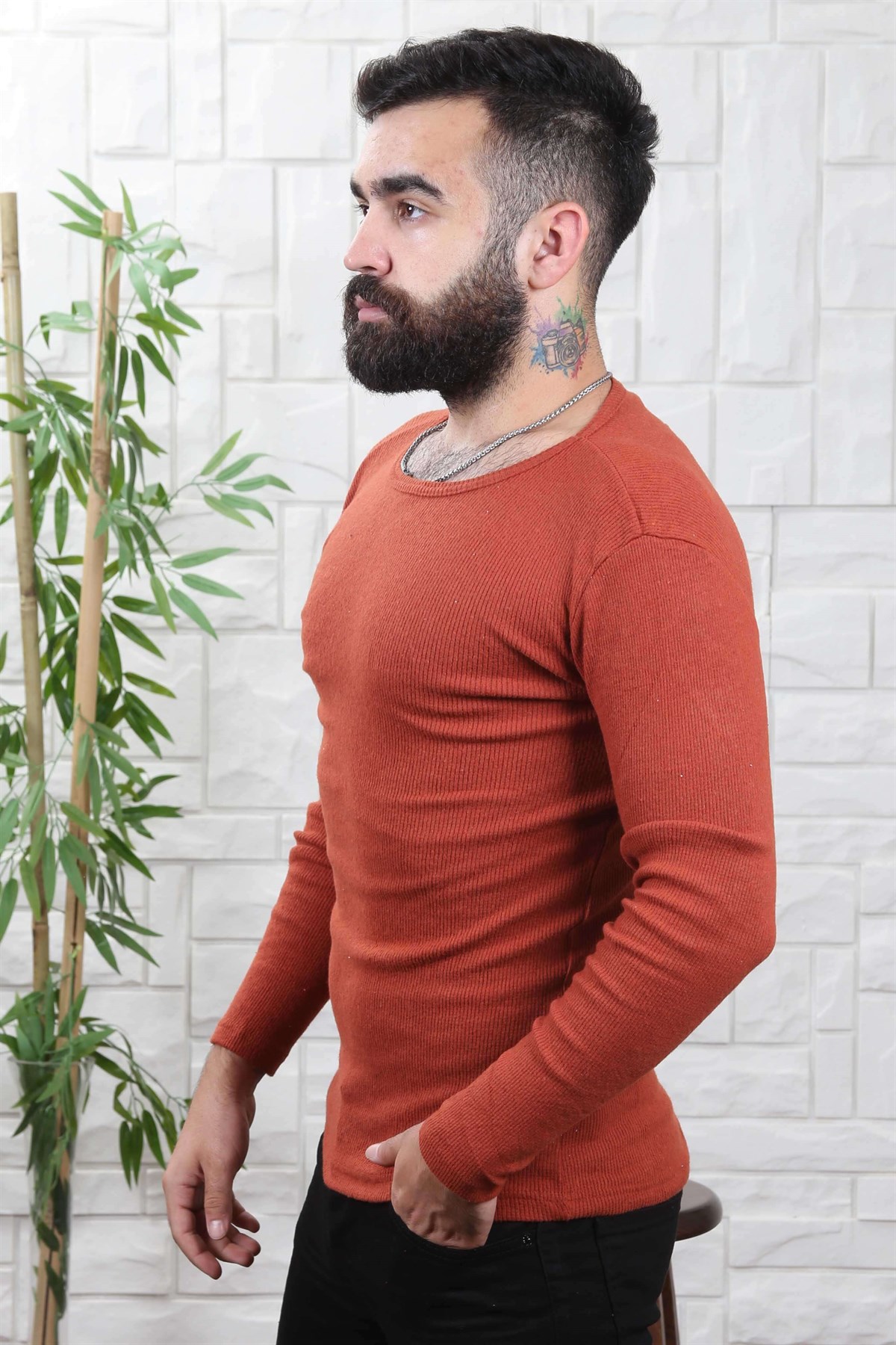 ERKEK BİSİKLET YAKA ERKEK TRİKO KIREMIT KIREMIT