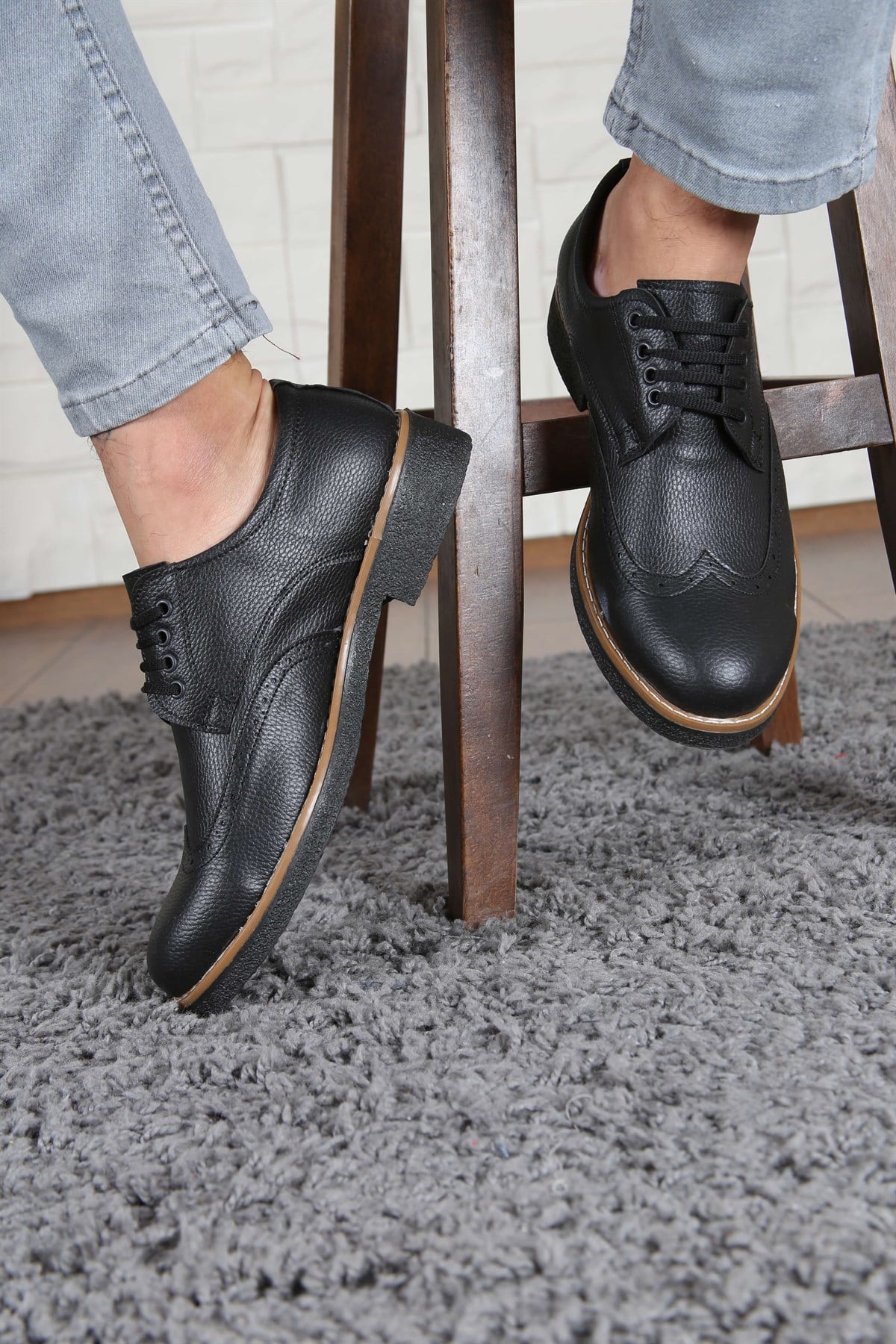 ERKEK ÇİFT YÜZ DESENLİ KLASİK ERKEK AYAKAKBI SİYAH AYAKKABI SİYAH