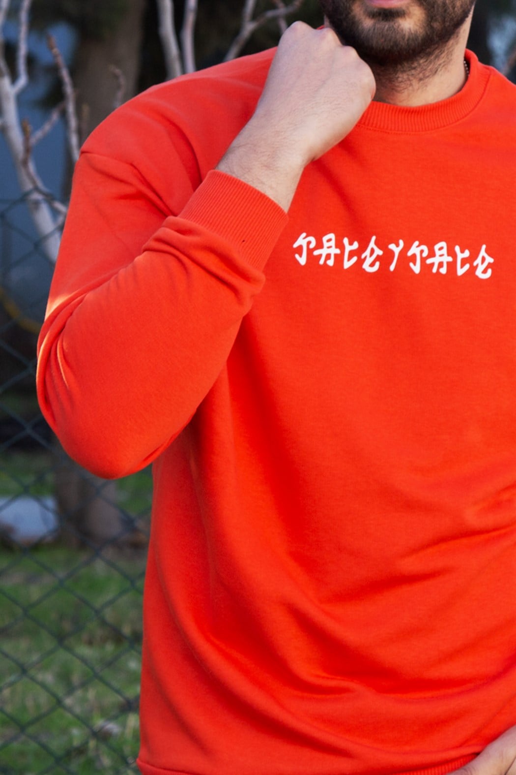 ERKEK Çince Yazılı Üç İplik Sweatshirt TURUNCU SWEAT TURUNCU