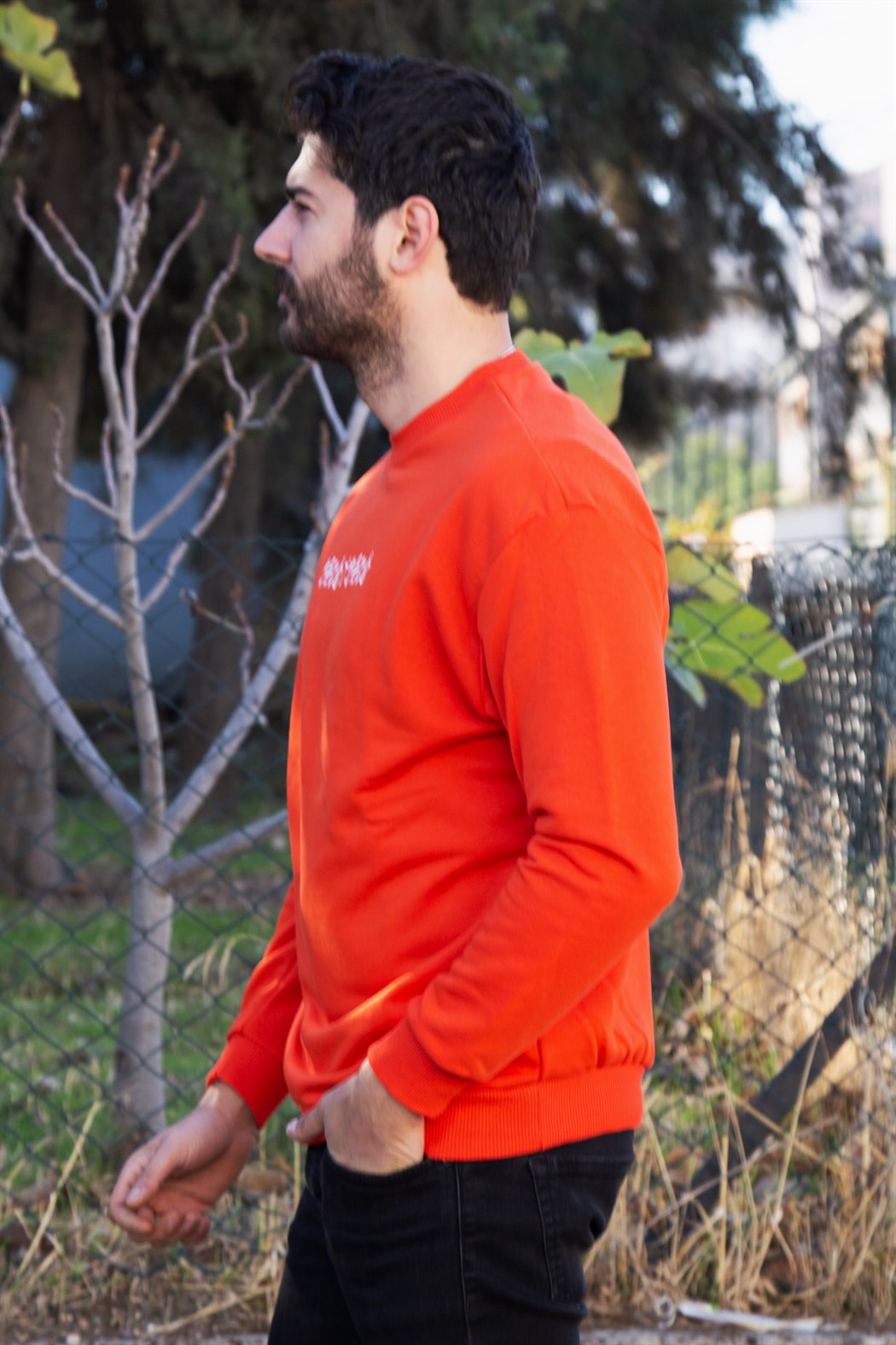 ERKEK Çince Yazılı Üç İplik Sweatshirt TURUNCU SWEAT TURUNCU