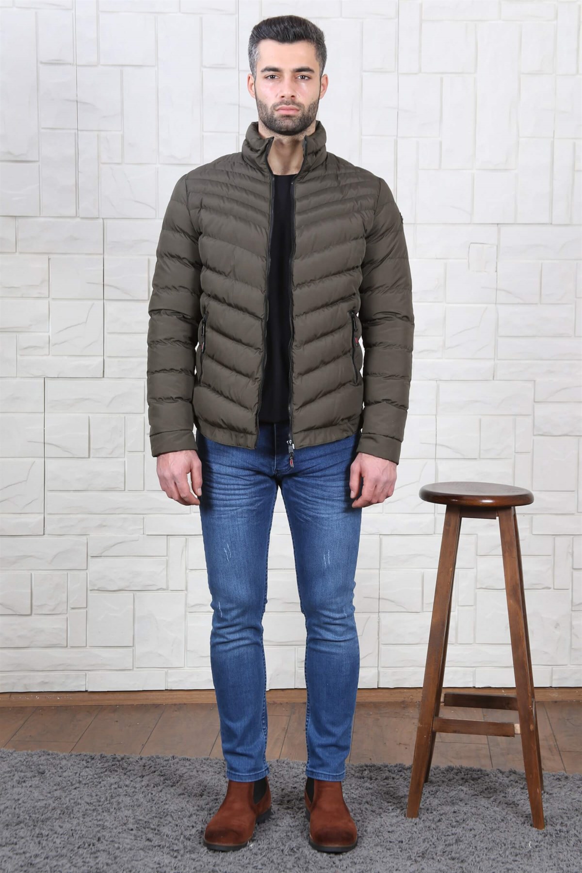 ERKEK DİK YAKA ŞİŞME MONT HAKİ HAKİ