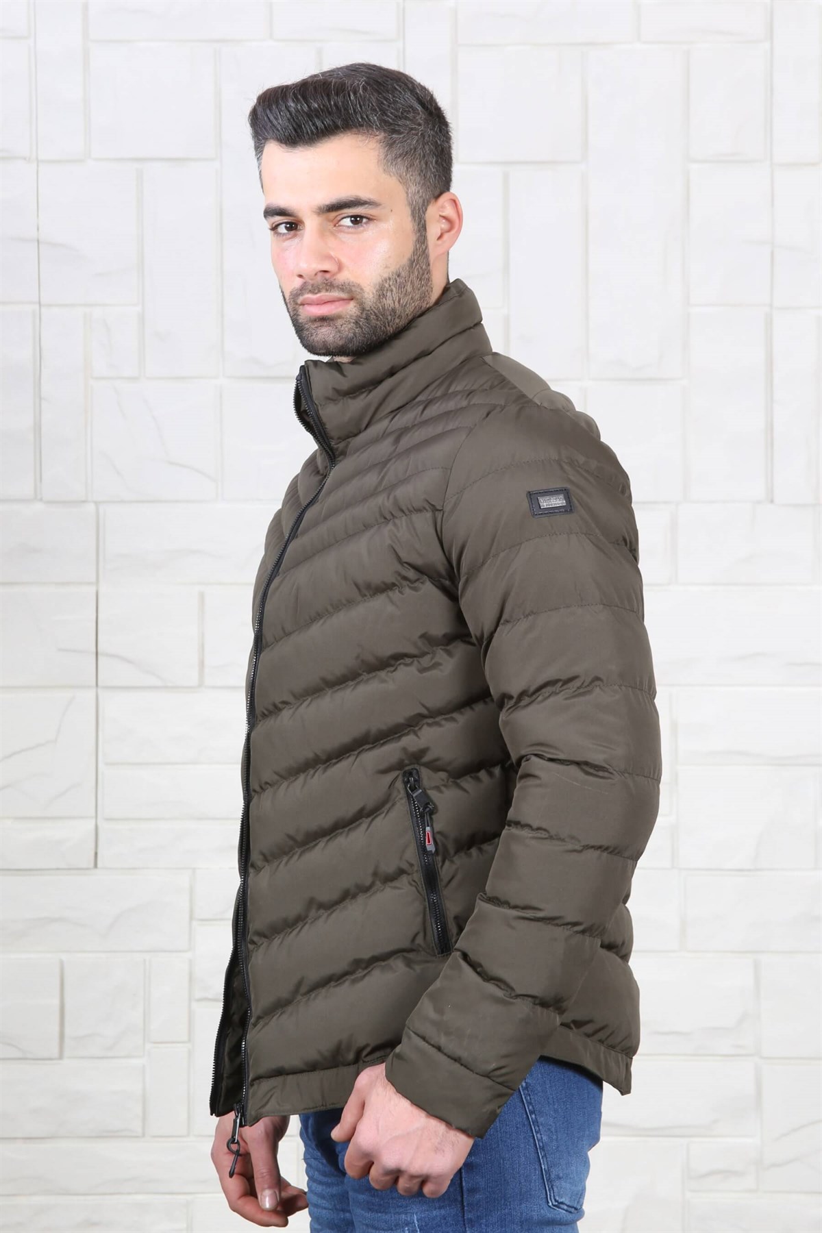 ERKEK DİK YAKA ŞİŞME MONT HAKİ HAKİ