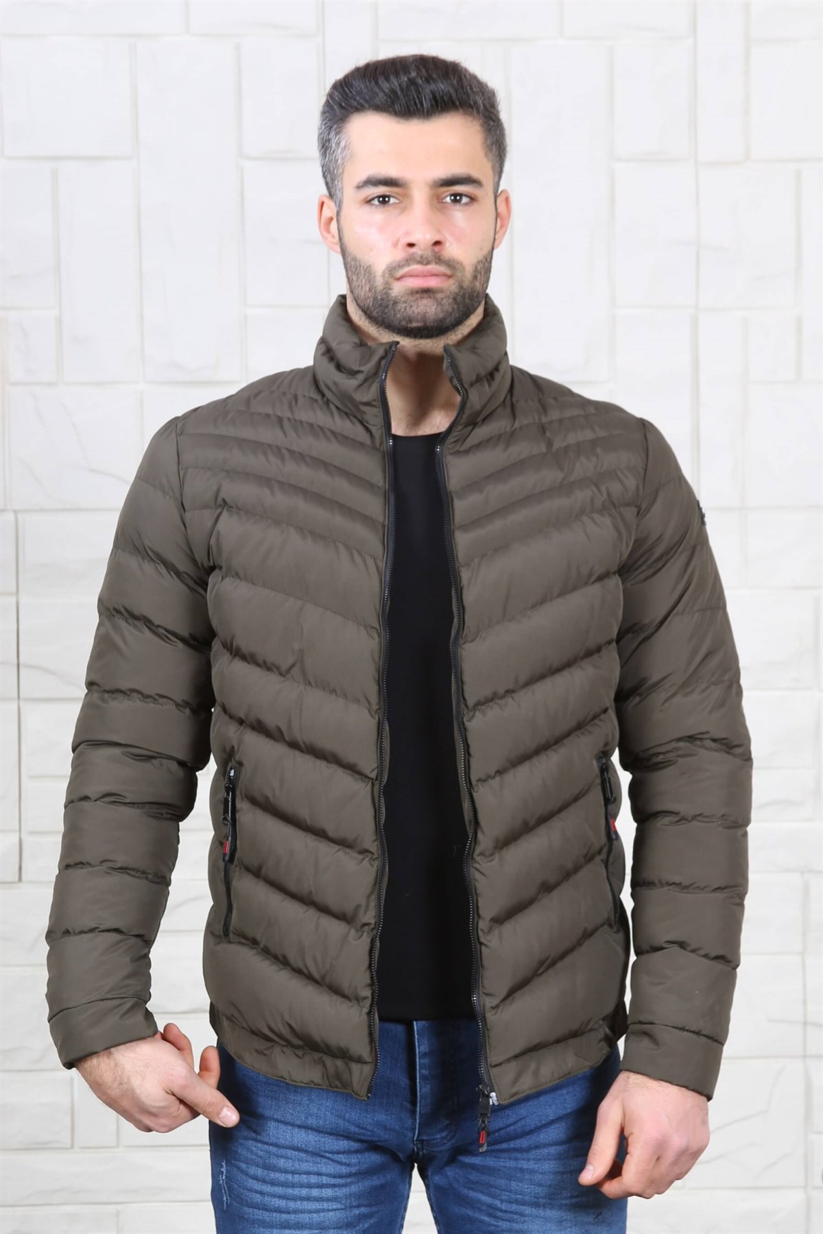 ERKEK DİK YAKA ŞİŞME MONT HAKİ HAKİ