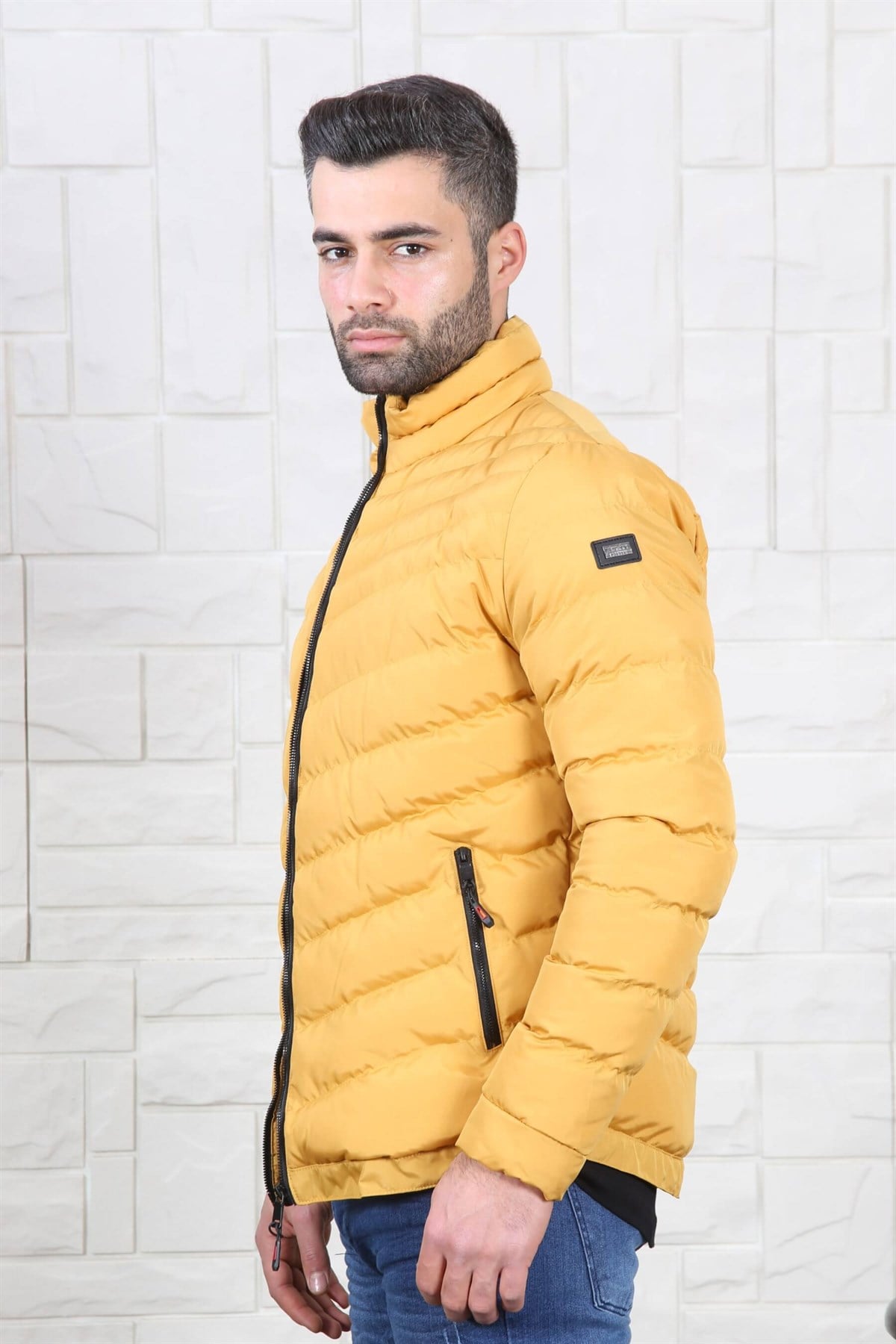 ERKEK DİK YAKA ŞİŞME MONT SARI SARI
