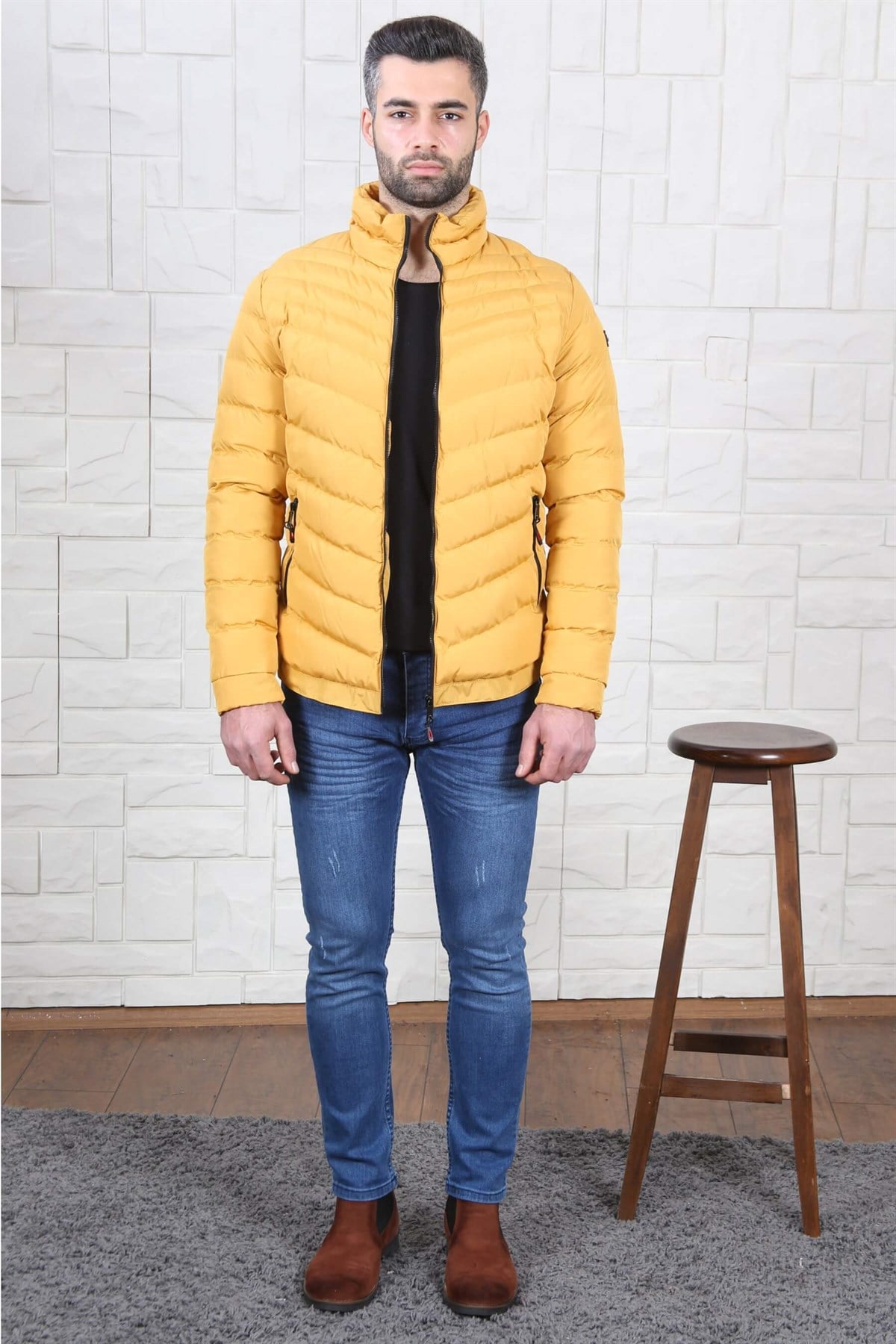 ERKEK DİK YAKA ŞİŞME MONT SARI SARI