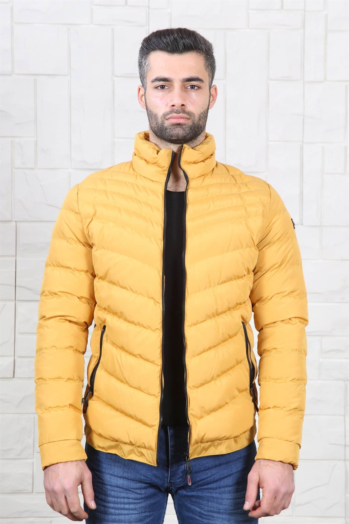 ERKEK DİK YAKA ŞİŞME MONT SARI SARI