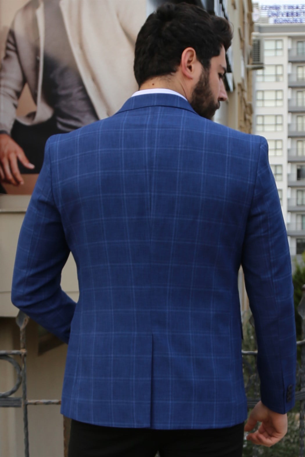 ERKEK Ekoseli Erkek Slim Blezir Ceket MAVİ CEKET MAVİ