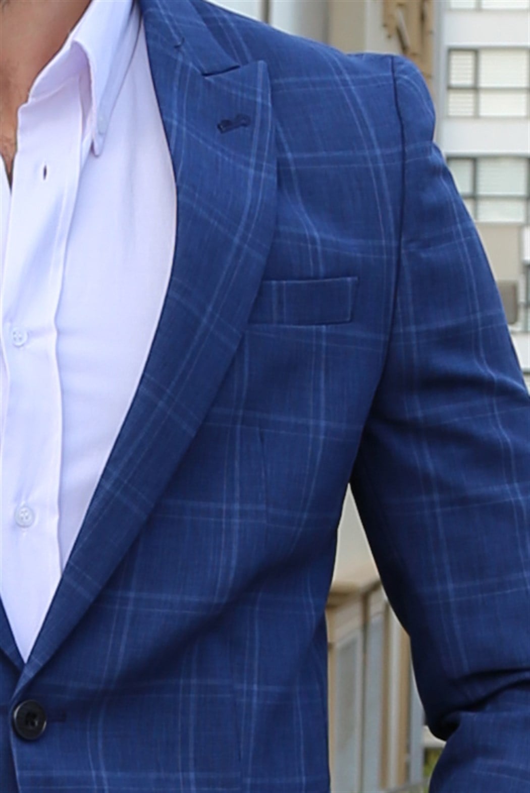 ERKEK Ekoseli Erkek Slim Blezir Ceket MAVİ CEKET MAVİ