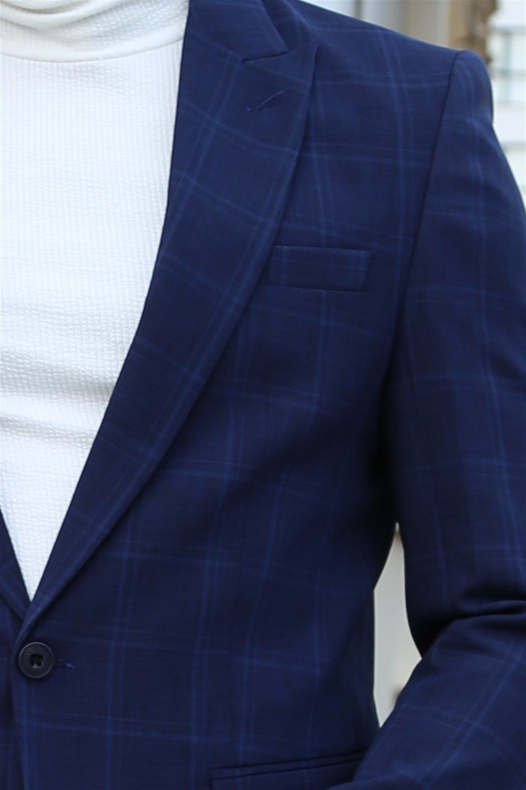 ERKEK Ekoseli Erkek Slim Blezir Ceket LACİVERT CEKET LACİVERT