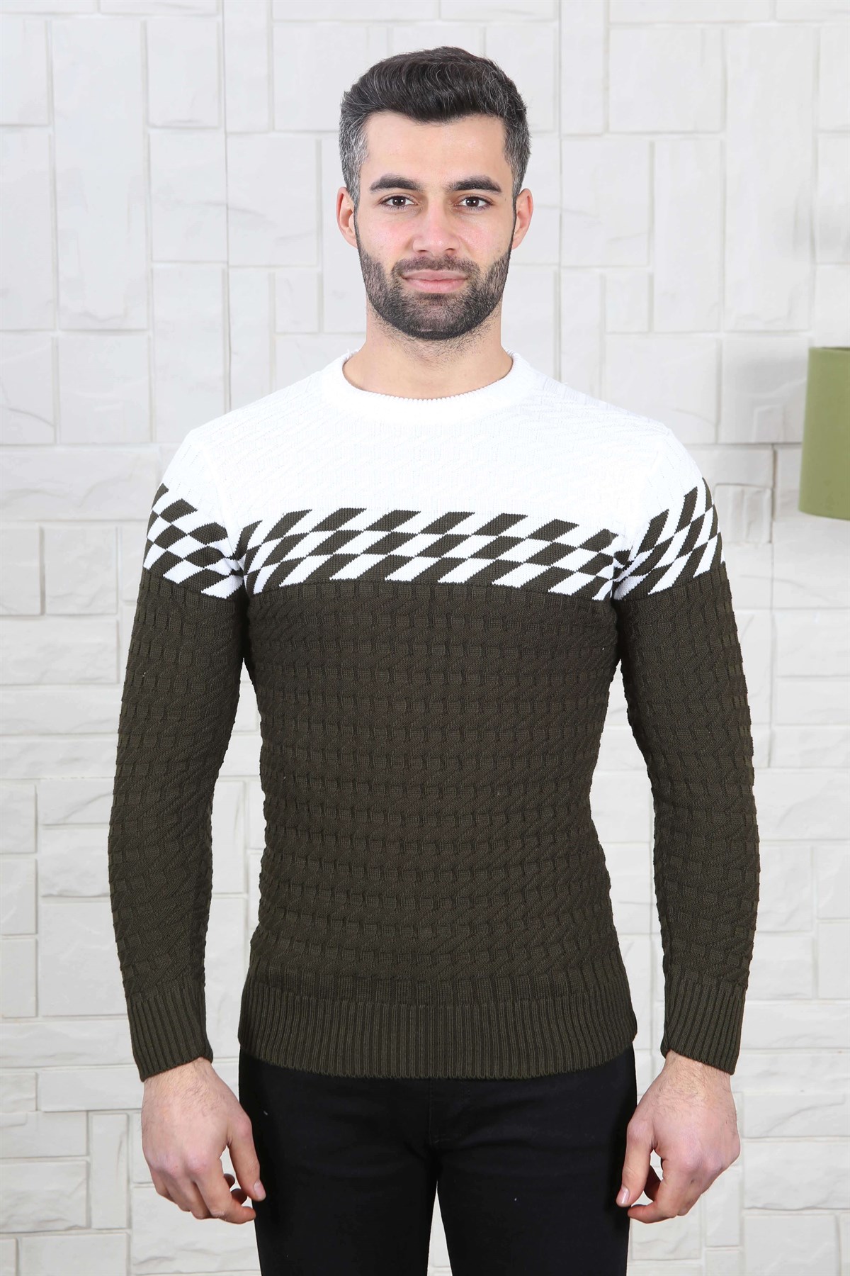 ERKEK GÖĞÜS DAMALI TRİKO KAZAK HAKİ HAKİ