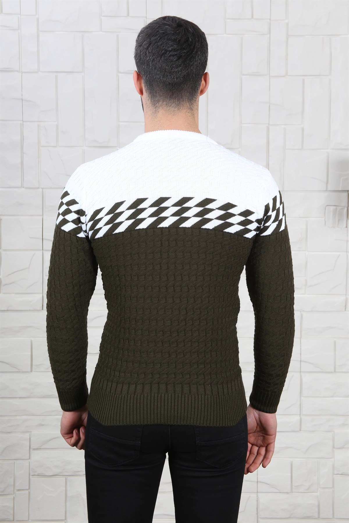 ERKEK GÖĞÜS DAMALI TRİKO KAZAK HAKİ HAKİ