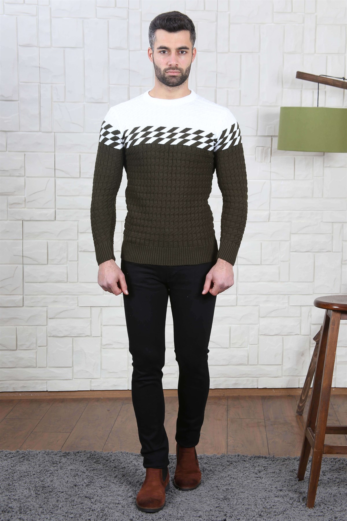 ERKEK GÖĞÜS DAMALI TRİKO KAZAK HAKİ HAKİ