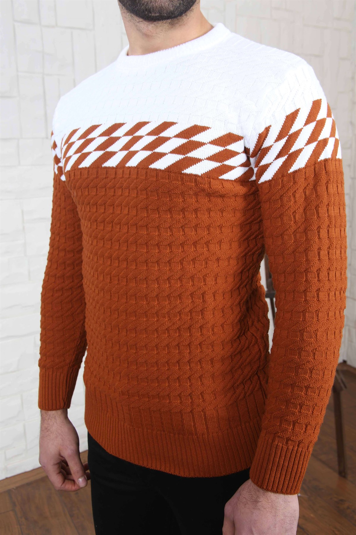 ERKEK GÖĞÜS DAMALI TRİKO KAZAK KIREMIT KIREMIT