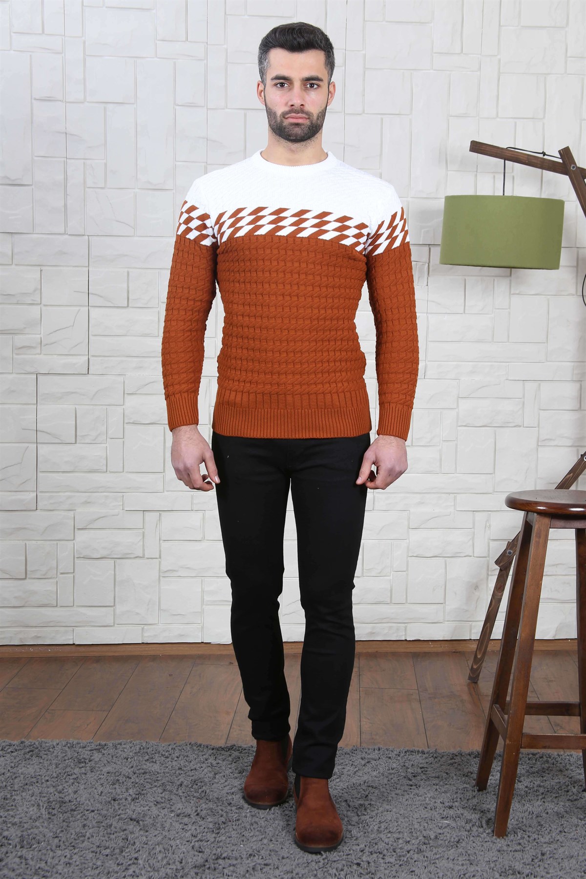 ERKEK GÖĞÜS DAMALI TRİKO KAZAK KIREMIT KIREMIT