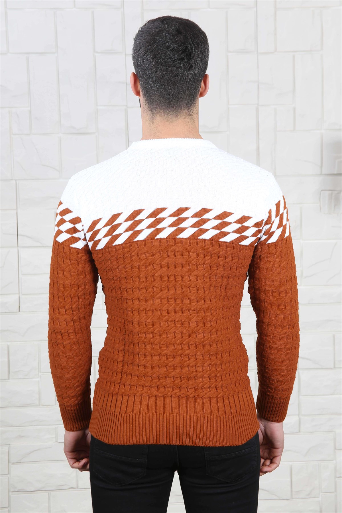 ERKEK GÖĞÜS DAMALI TRİKO KAZAK KIREMIT KIREMIT