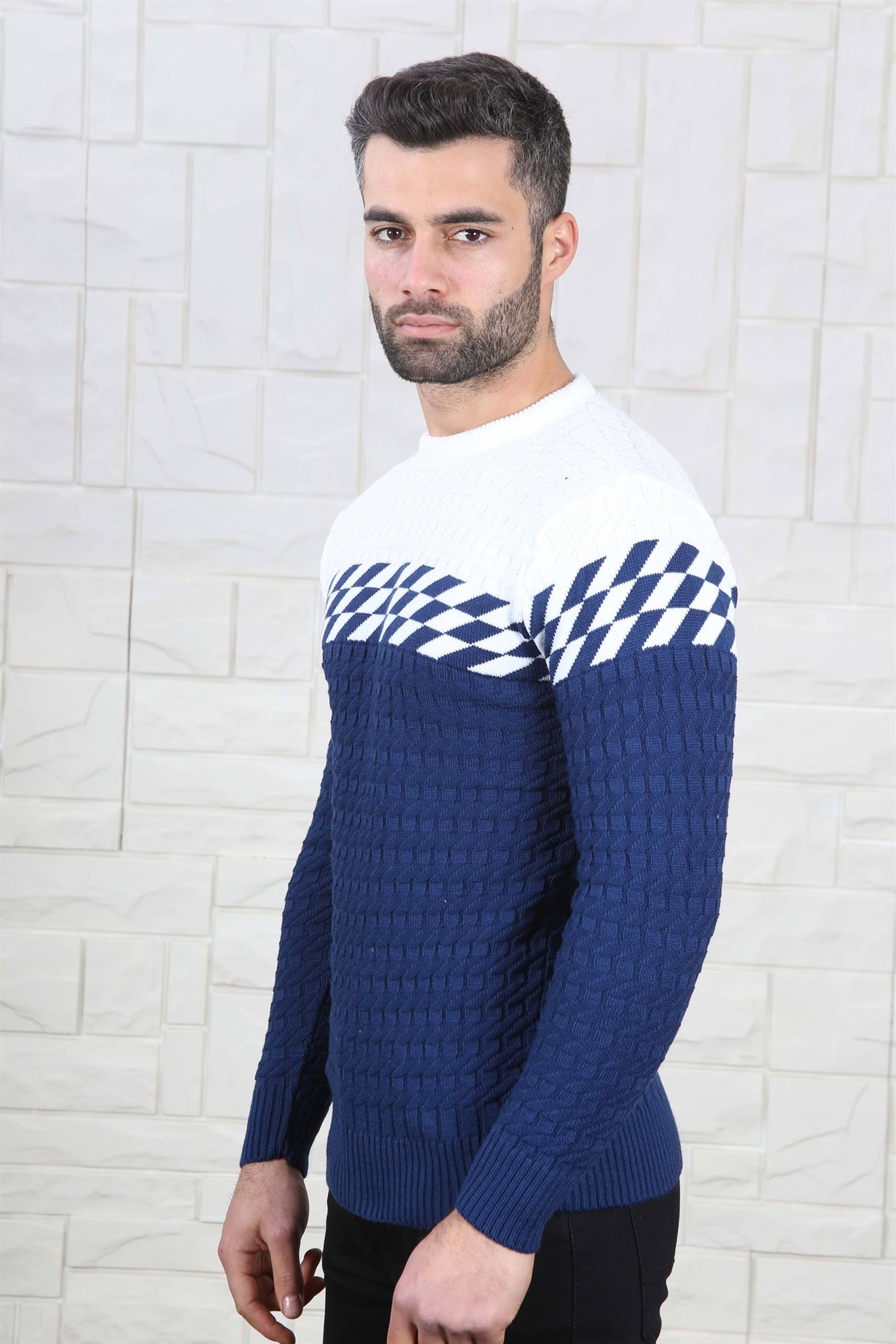 ERKEK GÖĞÜS DAMALI TRİKO KAZAK LACİVERT LACİVERT