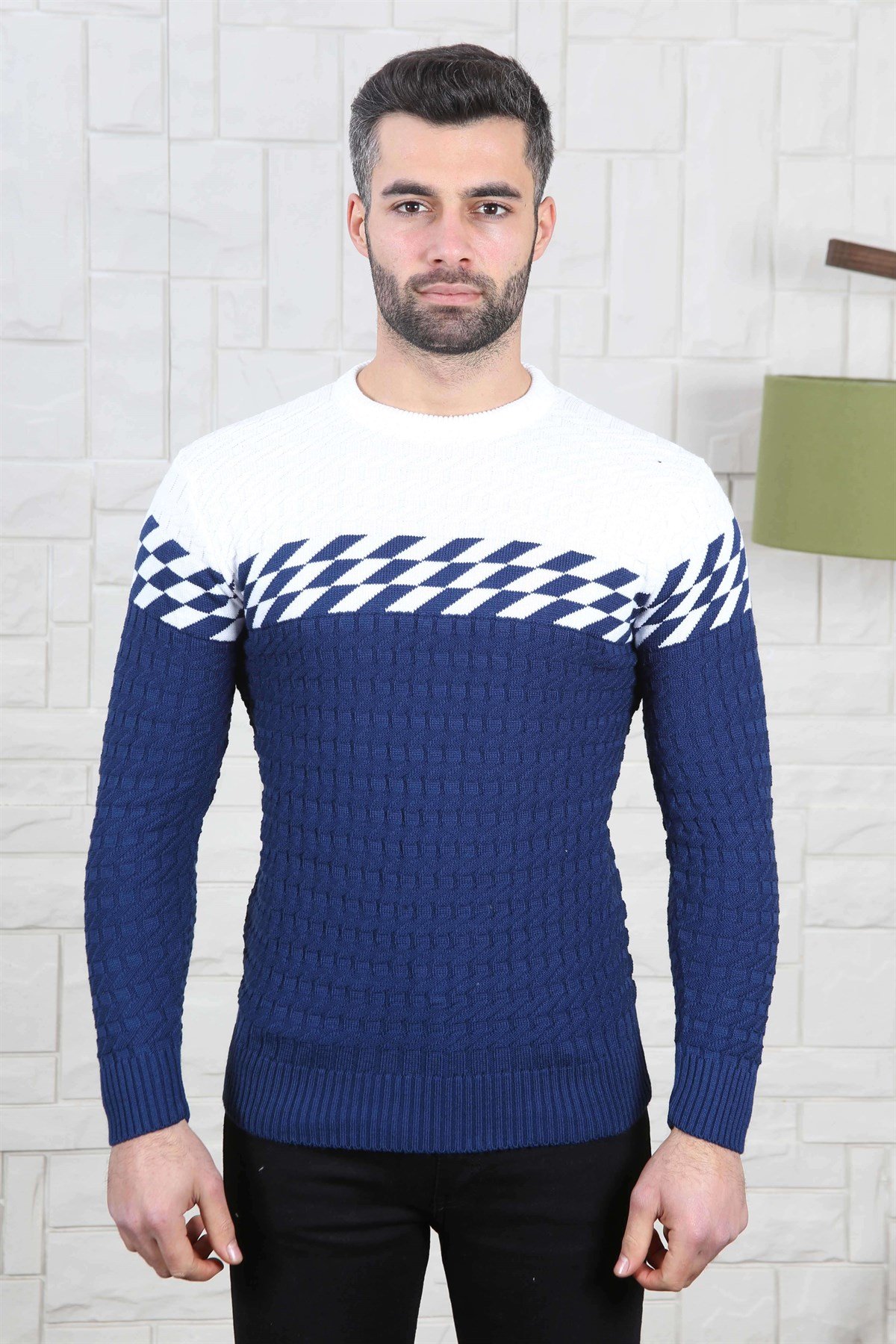 ERKEK GÖĞÜS DAMALI TRİKO KAZAK LACİVERT LACİVERT