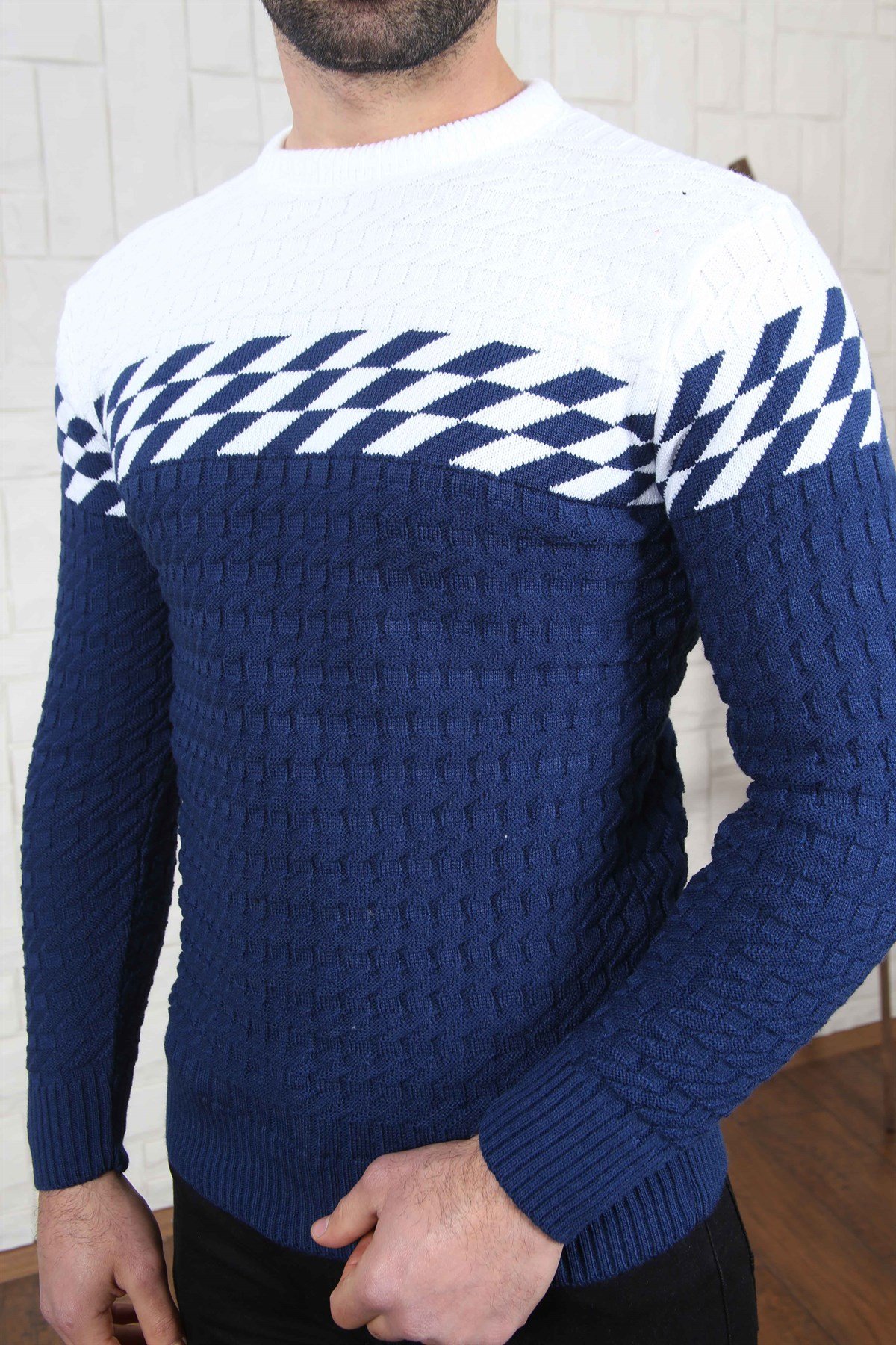 ERKEK GÖĞÜS DAMALI TRİKO KAZAK LACİVERT LACİVERT