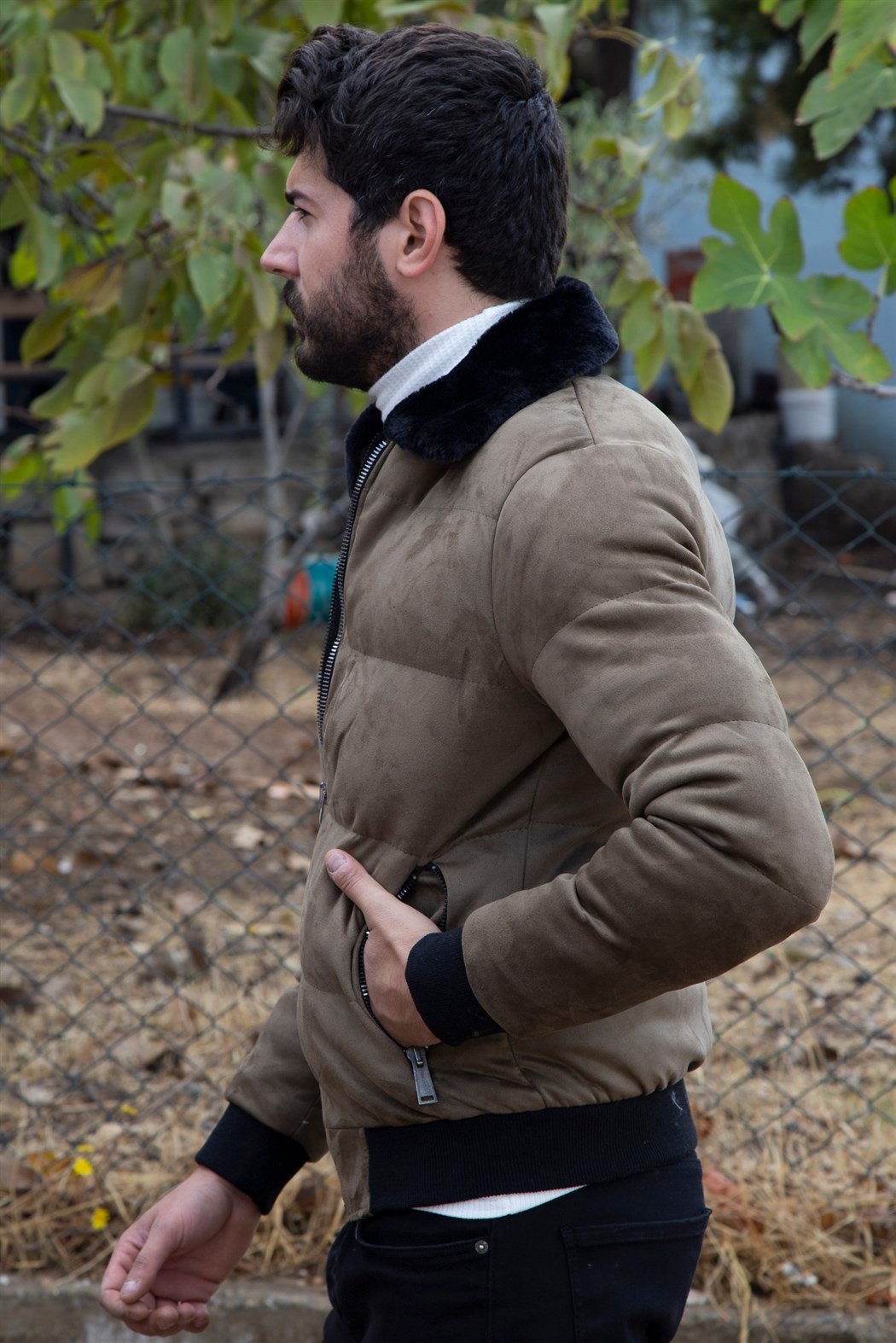 ERKEK İçi Kürklü Süet Mont HAKİ YEŞİL SÜET CEKET HAKİ YEŞİL