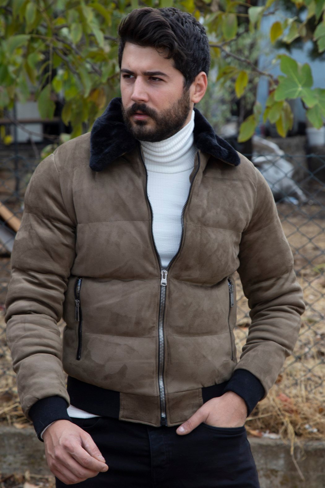 ERKEK İçi Kürklü Süet Mont HAKİ YEŞİL SÜET CEKET HAKİ YEŞİL