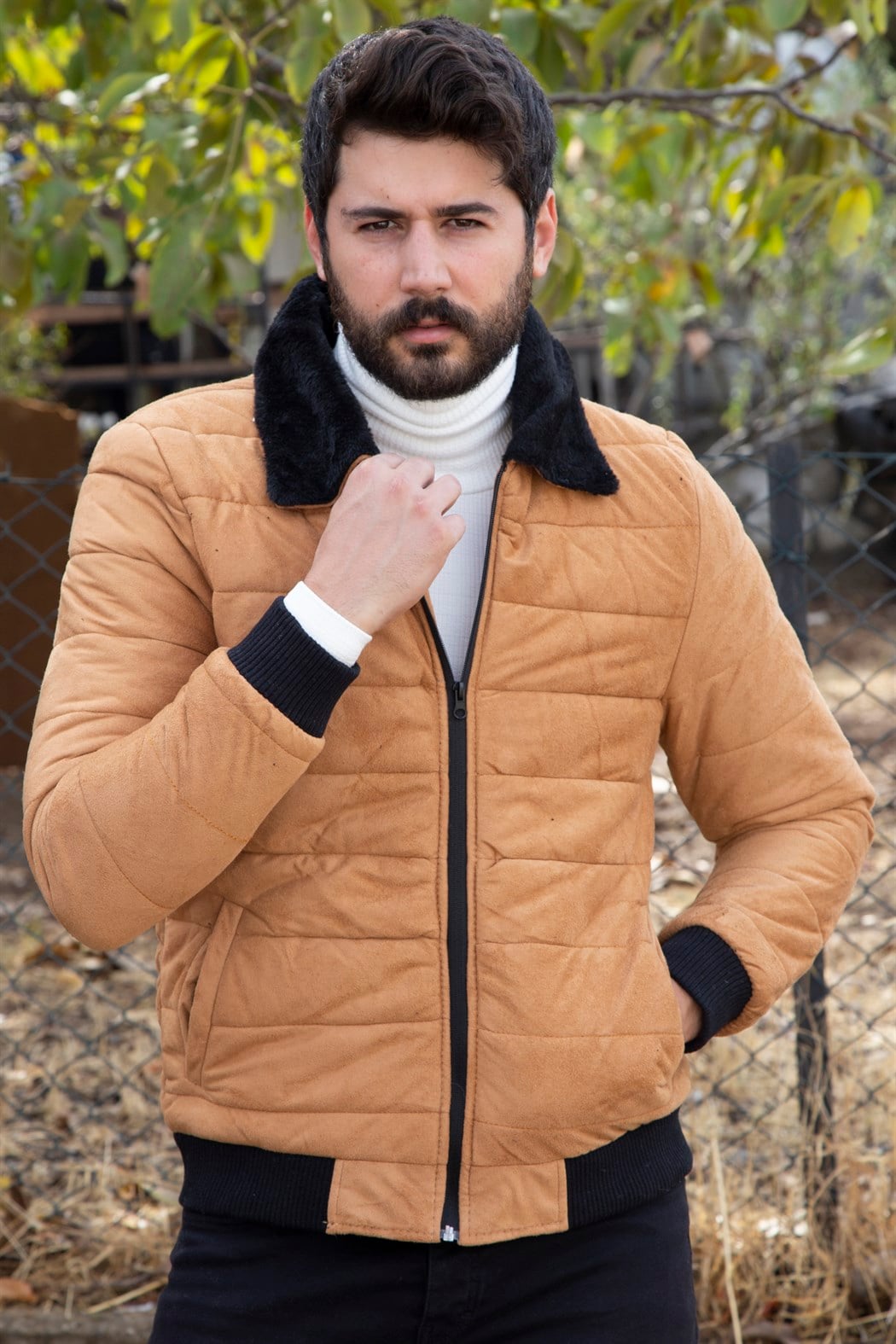 ERKEK İçi Kürklü Süet Mont HARDAL SÜET CEKET HARDAL