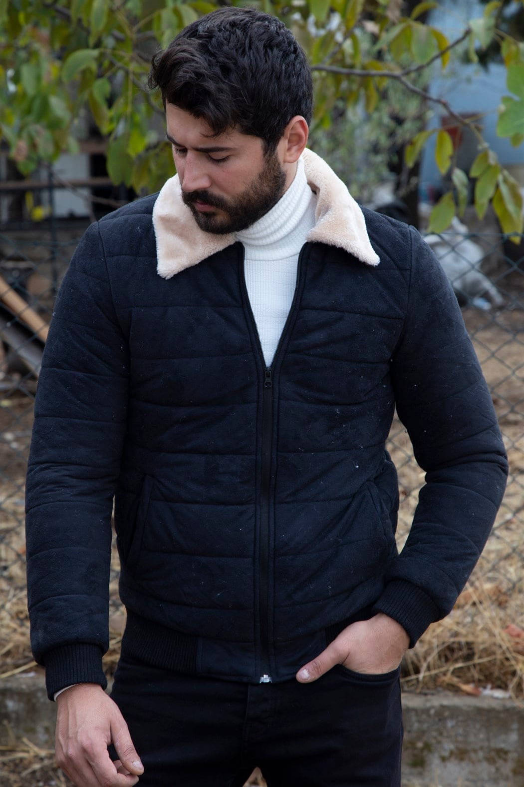 ERKEK İçi Kürklü Süet Mont SİYAH SÜET CEKET SİYAH