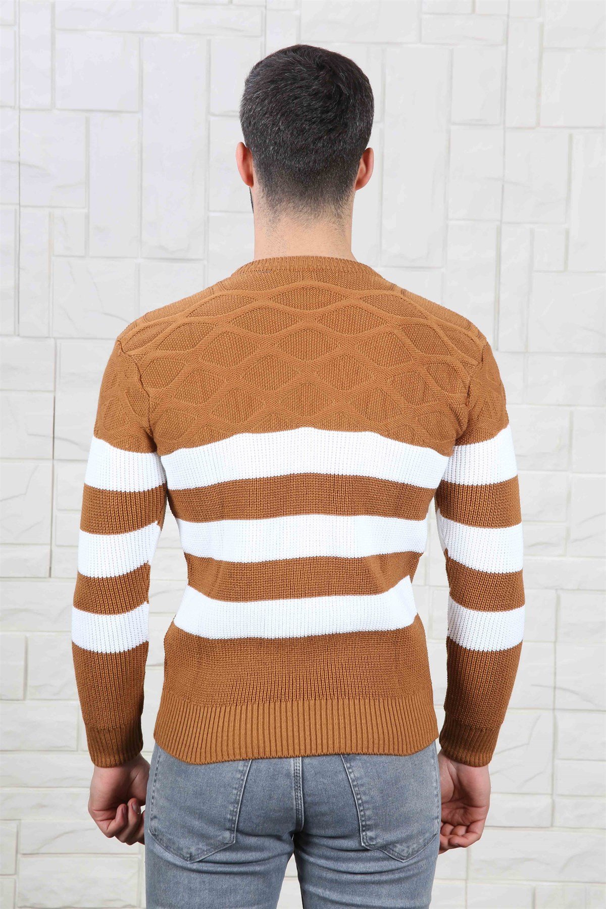 ERKEK KALIN ÇİZGİLİ TRİKO KAZAK TABA TABA