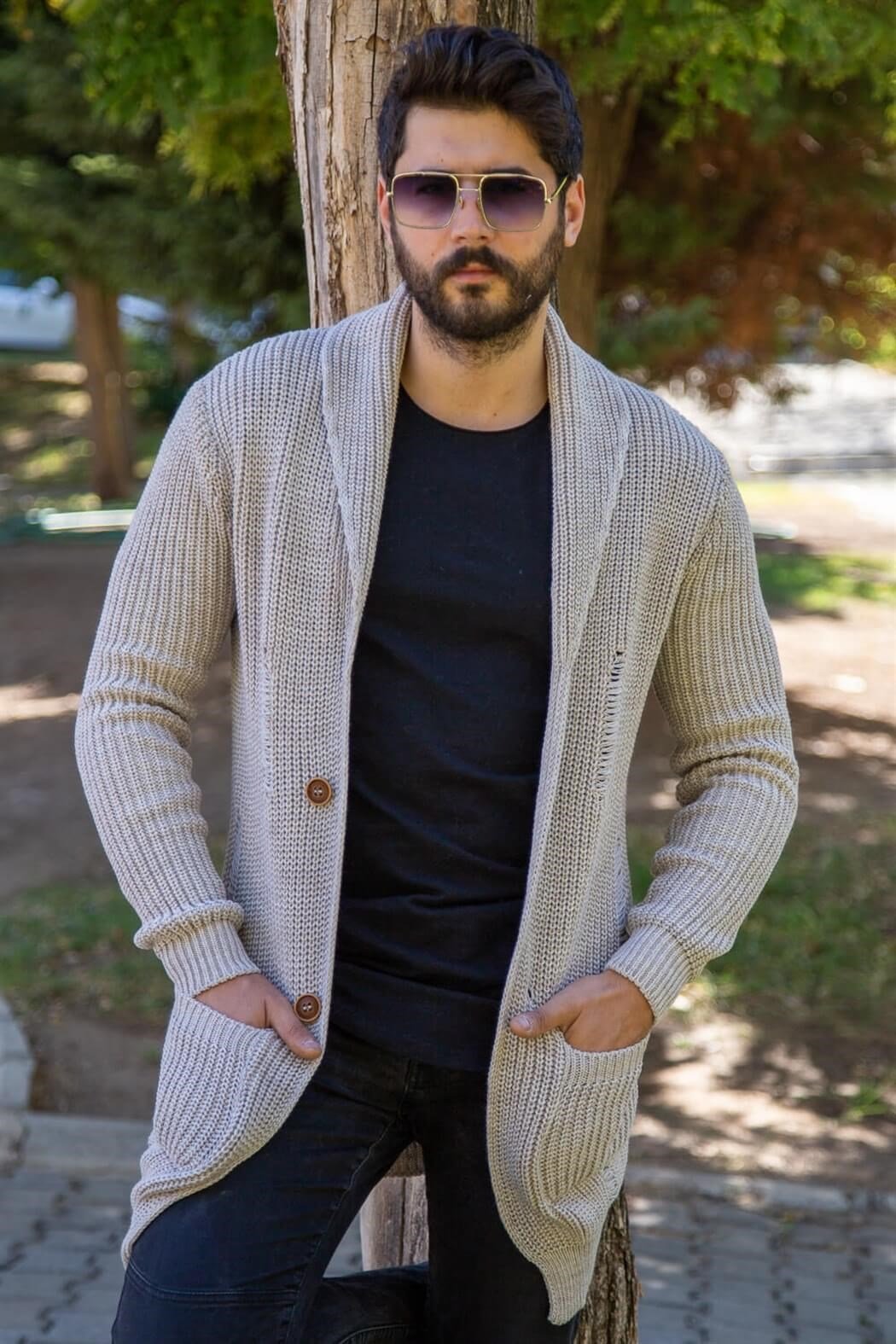 ERKEK Kalın Yırtıklı Hırka TAŞ Hırka TAŞ