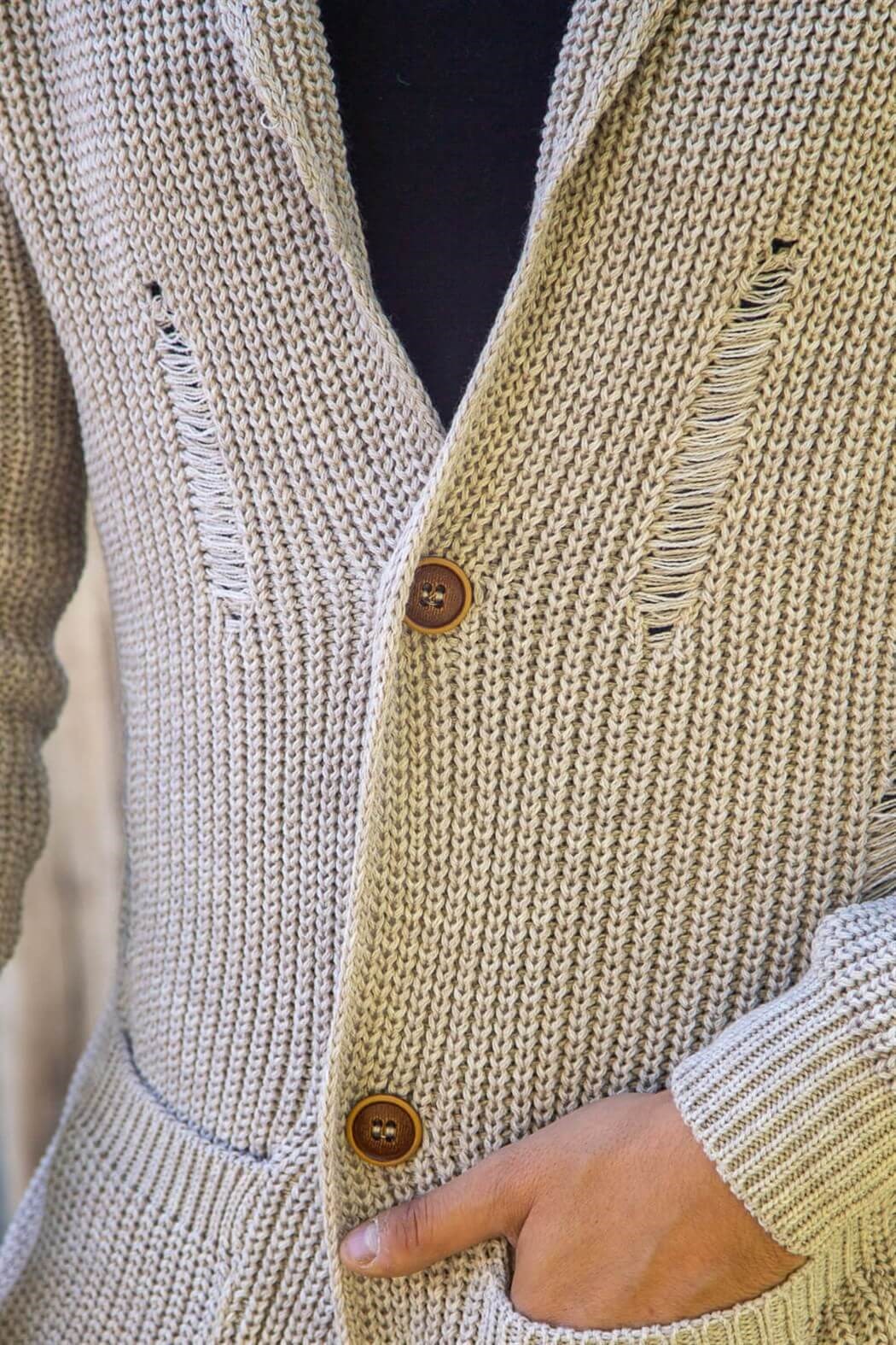 ERKEK Kalın Yırtıklı Hırka TAŞ Hırka TAŞ