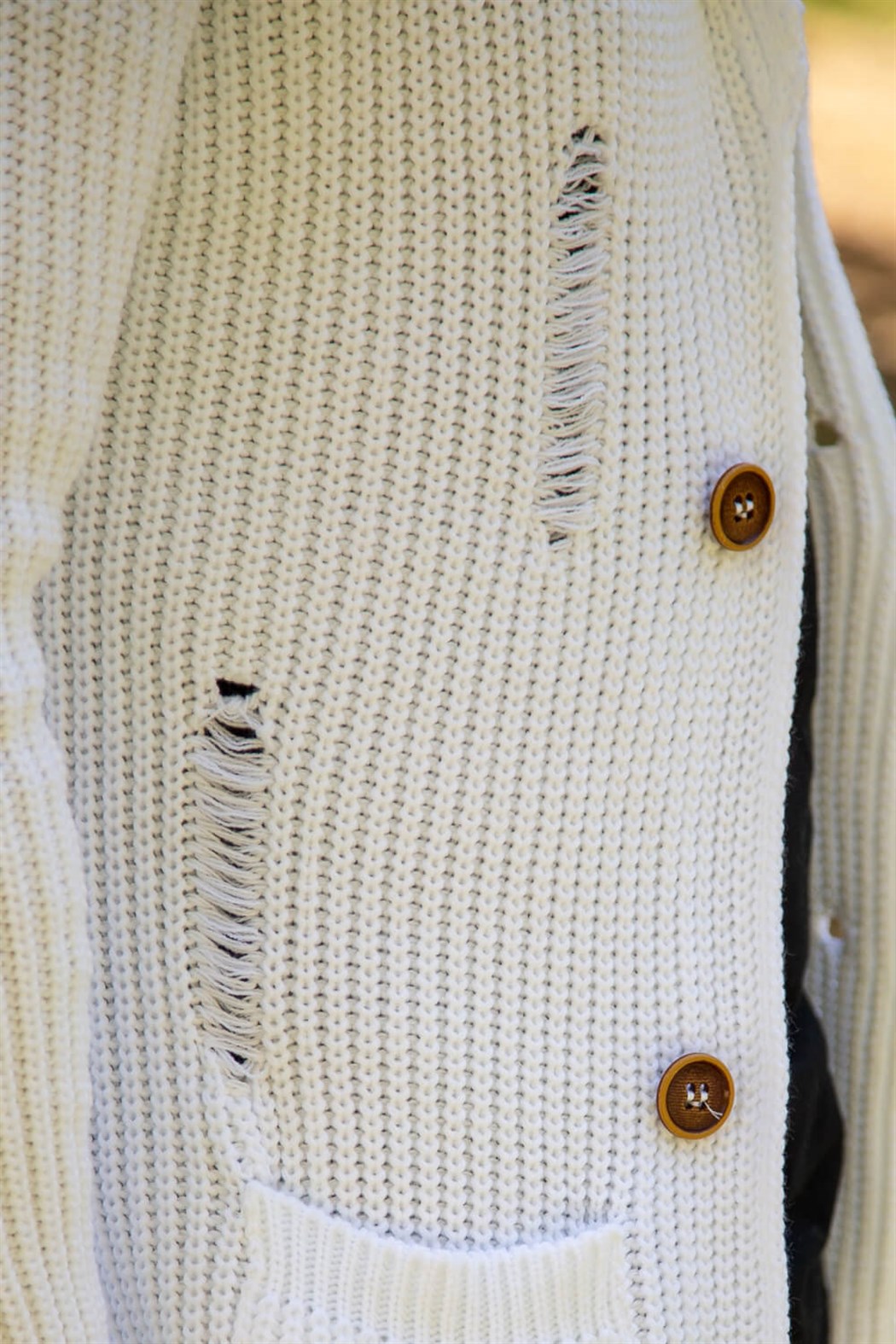 ERKEK Kalın Yırtıklı Örme Hırka BEYAZ Hırka BEYAZ