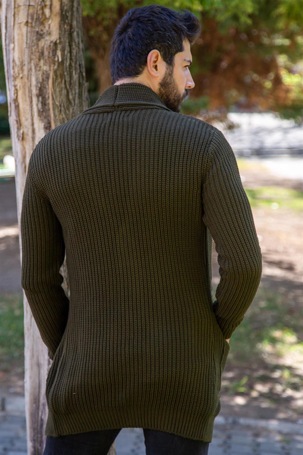 ERKEK Kalın Yırtıklı Örme Hırka HAKİ YEŞİL Hırka HAKİ YEŞİL