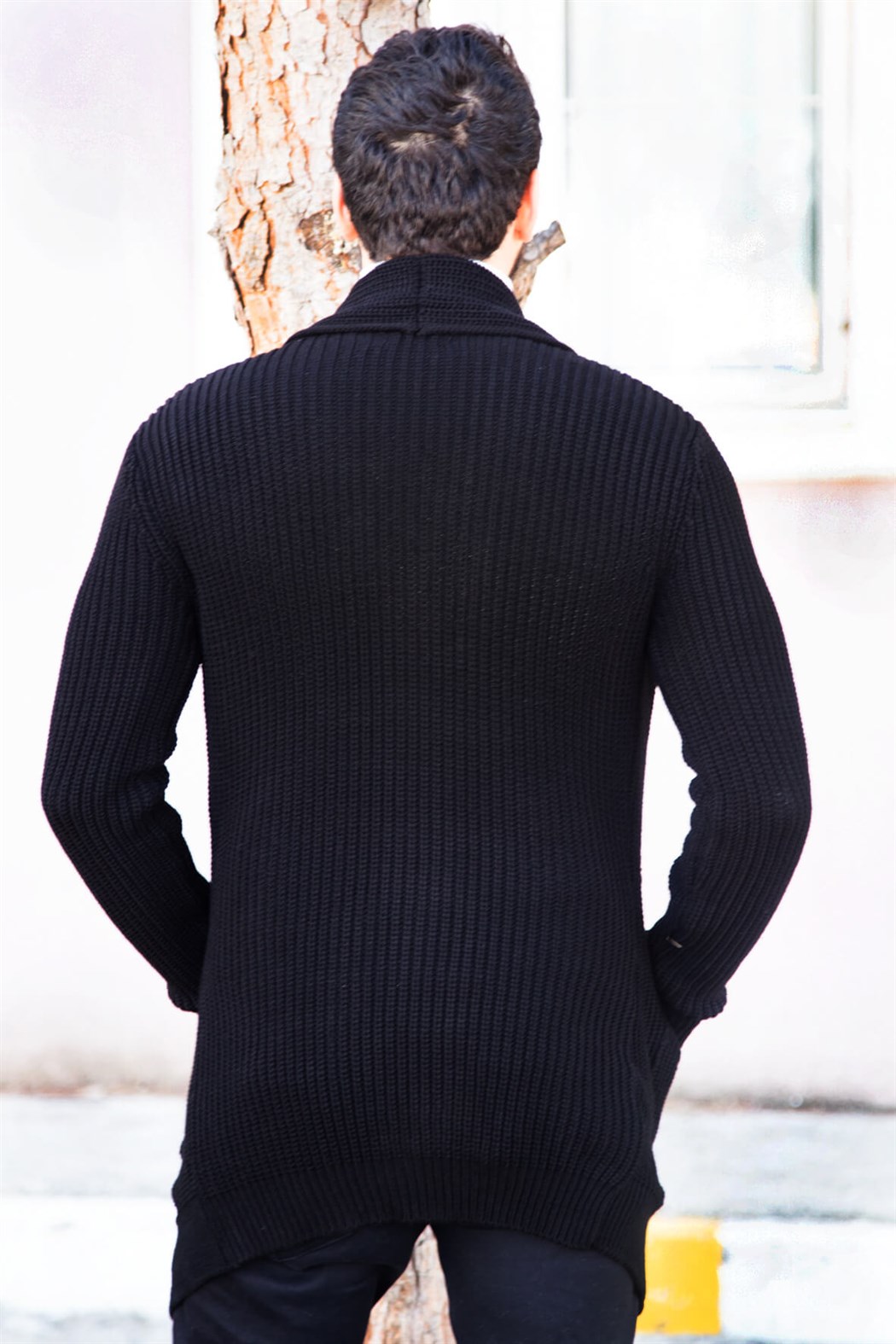 ERKEK Kalın Yırtıklı Örme Hırka SİYAH Hırka SİYAH