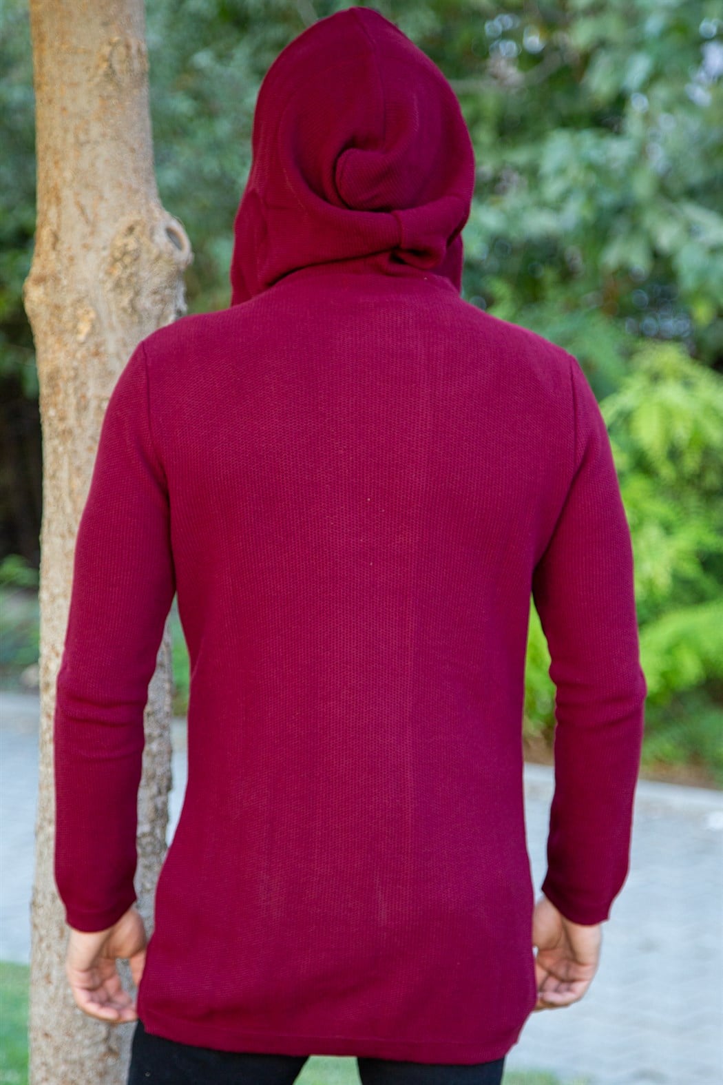 ERKEK KAPŞONLU İNCE ÖRME HIRKA BORDO Hırka BORDO