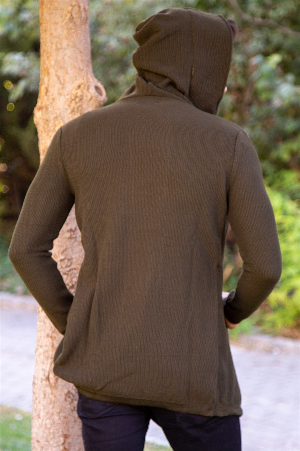 ERKEK KAPŞONLU İNCE ÖRME HIRKA HAKİ YEŞİL Hırka HAKİ YEŞİL