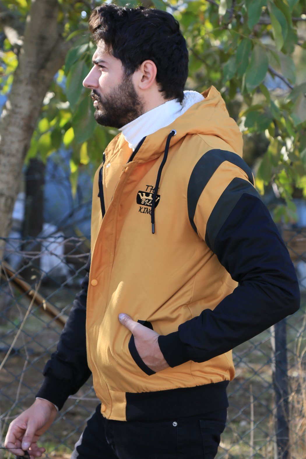 ERKEK Kapşonlu Kürklü Sarı Mont SARI mont SARI