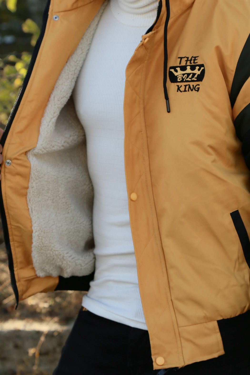 ERKEK Kapşonlu Kürklü Sarı Mont SARI mont SARI